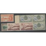 British C/W GVI varieties, all Mint: Barbados 1946 Victory 1½d "Two flags on tug",