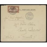 1931 cover bearing 1931 Zeppelin 100m on 27m brown (SG 186) with surcharge misplaced,