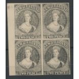 Chalon Head 2d Imperf Proof block of 4 on card.