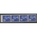 Scotland 3p FCP/PVA 2 Bands top margin vertical strip of 4 with paper join across centre two stamps.