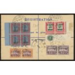1942 (May) registered envelope bearing overprinted $1 on 10c pair, $1.