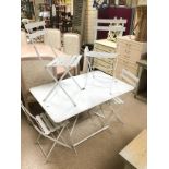 WHITE METAL FOLDING TABLE WITH FOUR WHITE METAL FOLDING CHAIRS 117 X 77 X 74 CMS