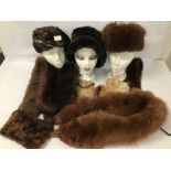 THREE FUR HATS WITH GLOVES AND TIPPETS NINE IN TOTAL