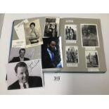 AN ALBUM OF BLACK AND WHITE PHOTOGRAPHS OF FAMOUS PEOPLE, SOME SIGNED, INCLUDING FRANK SINATRA AND