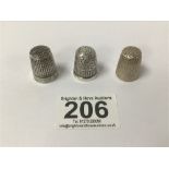 THREE HALLMARKED SILVER THIMBLES CHARLES HORNER WEIGHT 23 GRAMS