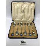 A SET OF SIX SILVER TEASPOONS WITH HIGHLY DETAILED ENAMEL BUTTERFLY TERMINALS, HALLMARKED