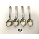 A SET OF FOUR GEORGE III SILVER DESSERT SPOONS, HALLMARKED NEWCASTLE BY JOHN ROBERTSON II AND JOHN