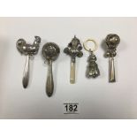 A COLLECTION OF SILVER AND SILVER PLATE EARLY BABIES TEETHING RATTLES