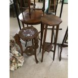 TWO WOODEN PLANT STANDS ONE WITH A MARBLE TOP