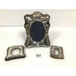 THREE ART NOUVEAU STYLE SILVER PHOTO FRAMES BY KEYFORD FRAMES LTD, LARGESTS APERTURE 12CM BY 9CM (