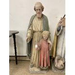A LARGE FRENCH PLASTER RELIGIOUS FIGURE OF JOSEPH AND CHILD 110 CMS