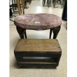 A VINTAGE STOOL WITH A FOOTSTOOL