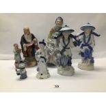 SIX CERAMIC FIGURES MAINLY ORIENTAL