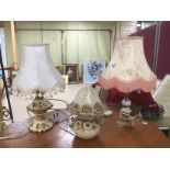 THREE VINTAGE TABLE LAMPS CERAMIC AND BRASS