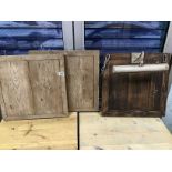 THREE WOODEN NOTICE BOARDS ONE WITH A LIGHT 50 X 50 X 3 CMS