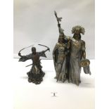 TWO RESIN FIGURES ONE LEONARDO COLLECTION EMPEROR PACHACUTI AND QUEEN ROCA THE OTHER A SAMURI