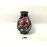 A MOORCROFT POTTERY POPPY VASE OF OVOID FORM, 13.5CM HIGH