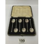 A SET OF SIX HALLMARKED SILVER SEAL TOP COFFEE SPOONS IN ORIGINAL CASE 46 GRAMS