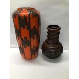 TWO WEST GERMAN VASES ONE BEING A LAVA VASE LARGEST 44 CMS