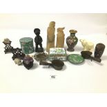 A COLLECTION OF ORIENTAL ITEMS, INCLUDING CLOISONNE ENAMEL LIDDED DISH, VASE AND MORE