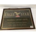 A FRAMED AND GLAZED EAGLE STAR IN LEATHER ADVERTISING PICTURE