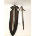 TWO MODERN REENACTMENT SWORDS ONE WITH ON A WALL DISPLAY MOUNT LARGEST 65 CMS
