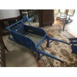 A VINTAGE PAINTED BLUE FRENCH WHEELBARROW A/F