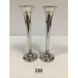 A PAIR OF SILVER TRUMPET SHAPED SPILL VASES, FILLED BASES, HALLMARKED SHEFFIELD 1978 BY A T CANNON