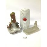 THREE MIXED ITEMS INCLUDING A ART DECO ROYAL PORCELAIN (KPM VASE) WITH A ART DECO GLASS WOMEN IN A