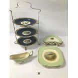 A THREE TIER PORCELAIN ROYAL WORCESTER CAKE STAND, RD NO 623916, TOGETHER WITH A QUANTITY OF WOODS