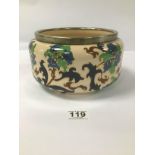 THE FOLEY FAIENCE BOWL WITH A SILVER PLATE MOUNTED RIM 21.5 CMS DIAMETER