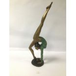 A MODERN BRONZE FIGURE OF A DANCING GIRL WITH PAINTED DETAILING THROUGHOUT 54 CMS
