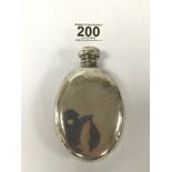 A HALLMARKED SILVER OVAL SPIRIT FLASK ( MARKS RUBBED ) 94 GRAMS