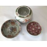 THREE ORIENTAL BOWLS INCLUDING FAMILLE ROSE