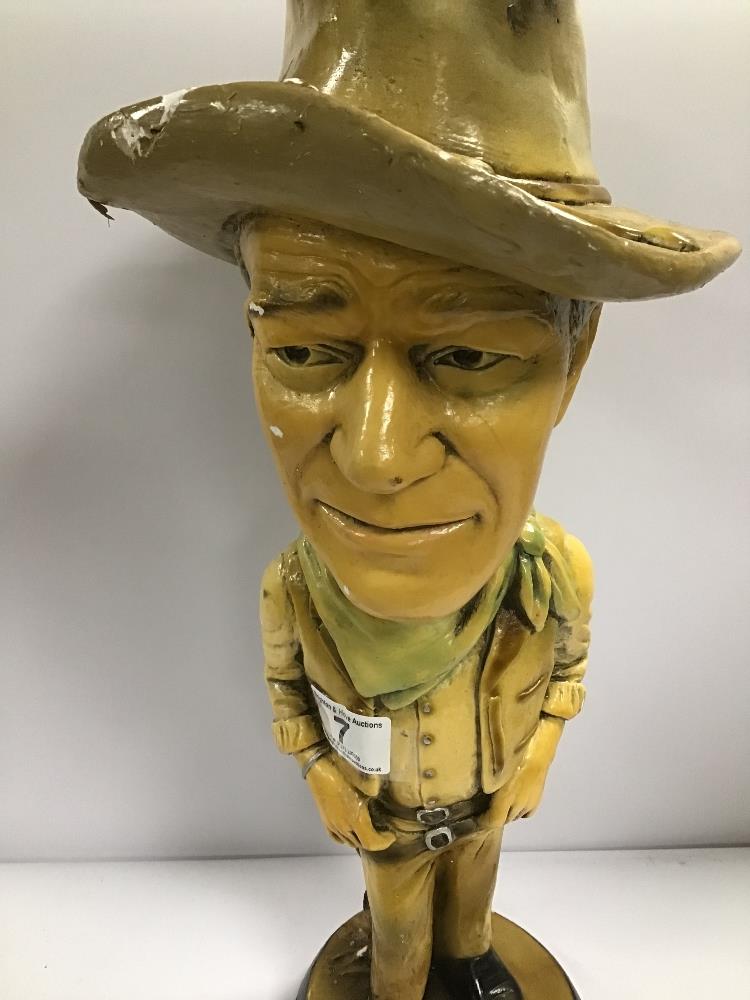 A PAINTED PLASTER FIGURE OF JOHN WAYNE, 43.5CM HIGH - Image 2 of 3