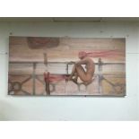 A LARGE CANVAS PAINTING BY LOCAL ARTIST JULIE A GILBERT TITLED PINK SCARF 70 X 141 CMS