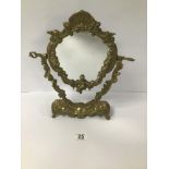 A GILT BRASS DRESSING TABLE MIRROR IN THE ROCOCO STYLE, 34CM HIGH