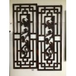 TWO ORIENTAL WOODEN WALL PLAQUES 81 X31 CMS