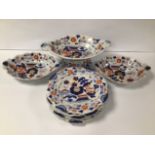 EIGHT PIECES OF 19TH CENTURY BLUE AND WHITE IMARI PATTERN CERAMICS, INCLUDING PLATES AND DISHES,