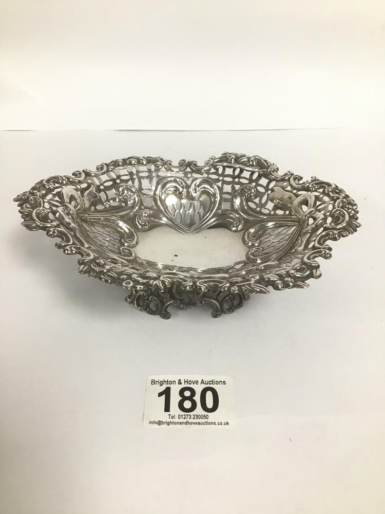 A VICTORIAN SILVER PIERCED AND EMBOSSED OVAL BON BON DISH, HALLMARKED LONDON 1894 BY CHARLES