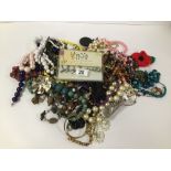 A COLLECTION OF ASSORTED COSTUME JEWELLERY, INCLUDING NECKLACES, BANGLES AND MORE