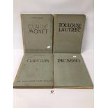 FOUR 1940'S ART BOOKS ON; PICASSO, CLAUDE MONET, GAUGUIN AND TOULOUSE LAUTREC, ALL HARDBACK, TWO