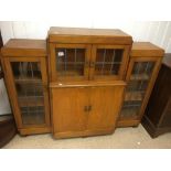 A 1930'S ART DECO ASH BREAKFAST DISPLAY UNIT WITH LEAD WINDOWS WITH DROP HANDLES