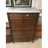 A MARBLE TOP CHEST WITH THREE DRAWERS AND CUPBOARD