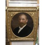 A 19TH CENTURY OIL ON CANVAS OF A SEATED GENTLEMAN IN AN ORNATE FRAME A/F