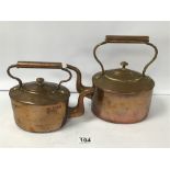 TWO VICTORIAN OVAL COPPER KETTLES, LARGEST 25CM WIDE