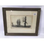 AN EARLY 20TH CENTURY ETCHING SHOWING A BARON LANDSCAPE, POSSIBLY POLISH, INDISTINCTLY SIGNED,