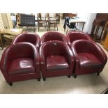 SIX RED LEATHER TUB CHAIRS