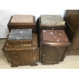 FOUR MARBLE TOP BEDSIDE CHESTS