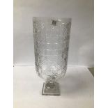 A LARGE CUT GLASS URN 20 INCH TALL